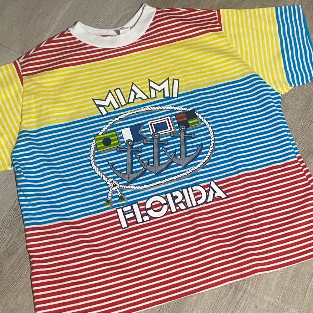 Miami Florida colorful stripe vintage souvenir tee